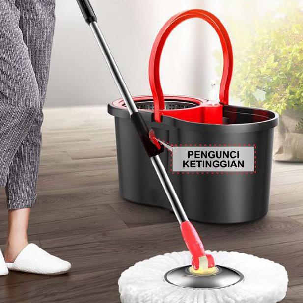 ✱ Alat Pel Lantai Spin Super Magic Mop Praktis Ember Bilas Bahan PP Plastik & Baja Tahan Karat Perle