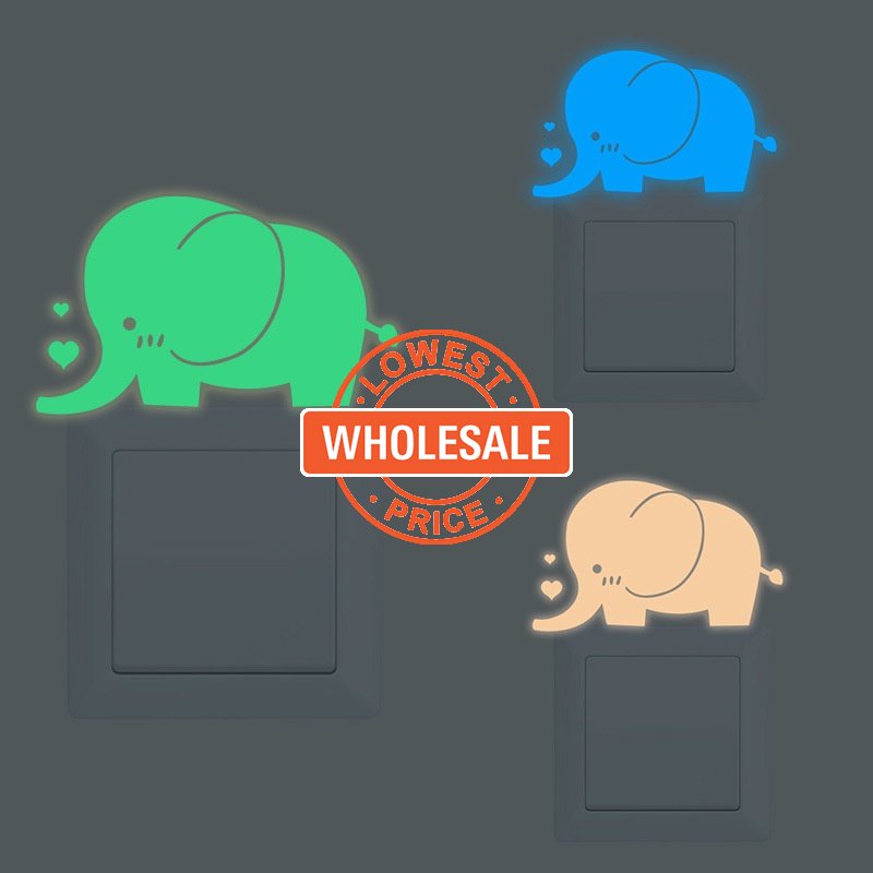 [Harga Grosir] Gajah Kecil Yang Lucu Tri-color Luminous Switch Sticker/Stiker Dinding Lampu Malam/Tempelan Kartun/Kamar Anak, Ruang Tamu, Dekorasi Kamar Tidur, Stiker
