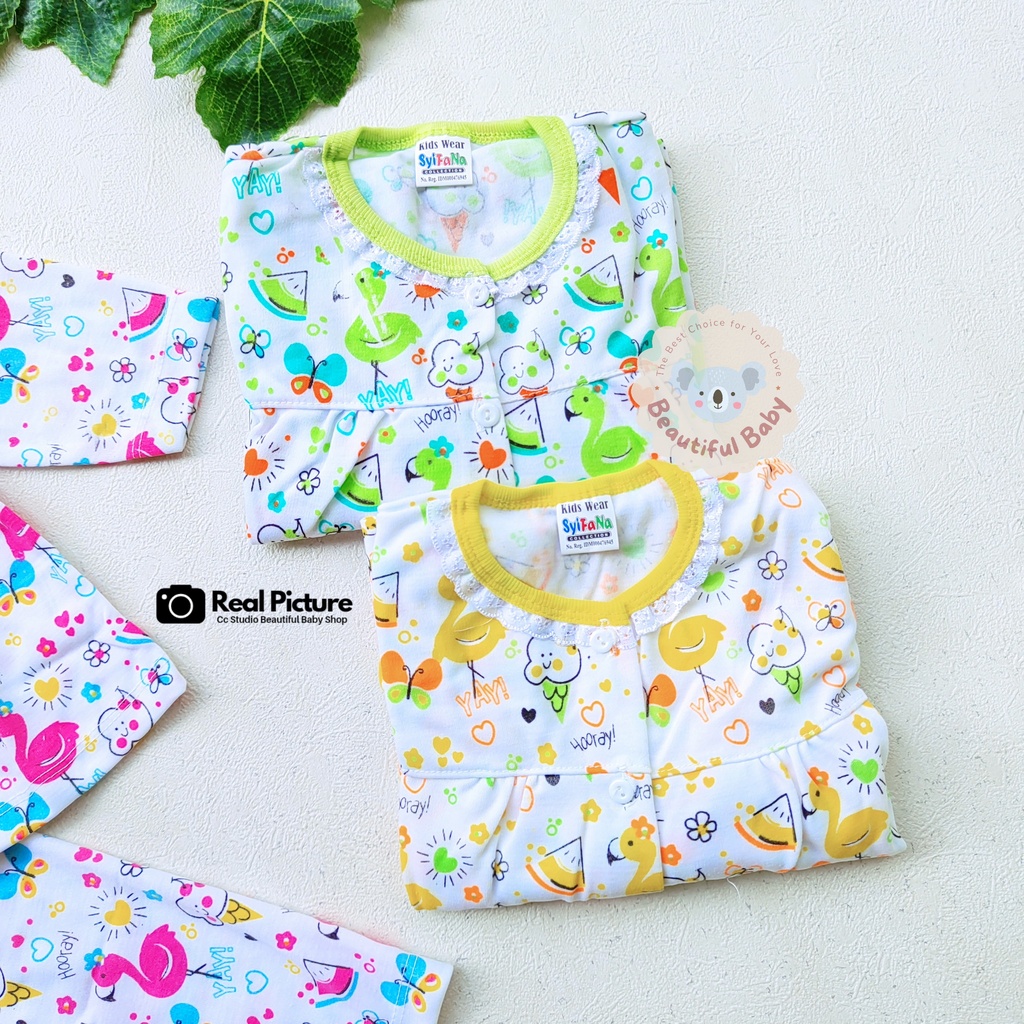 Baby.ou - Setelan Baju Bayi Lengan Panjang Celana Panjang Motif Flamingo Flowers / Setelan Piyama Bayi Perempuan 3-12 Bulan / Baju Bayi Perempuan Syifana