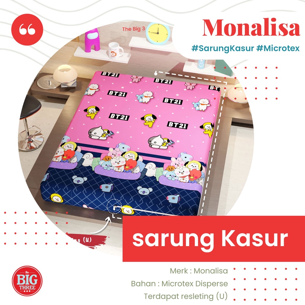 MONALISA Sarung Kasur 120x200 Tinggi 15 ABC Zoo Ayana Flow Batman BT21Tar Cat Pink Dark Line Good Moonstar Flower Cute Kinara Love Panda Rainy Sky  - Sprei Single 120 100 90 SP anak resleting