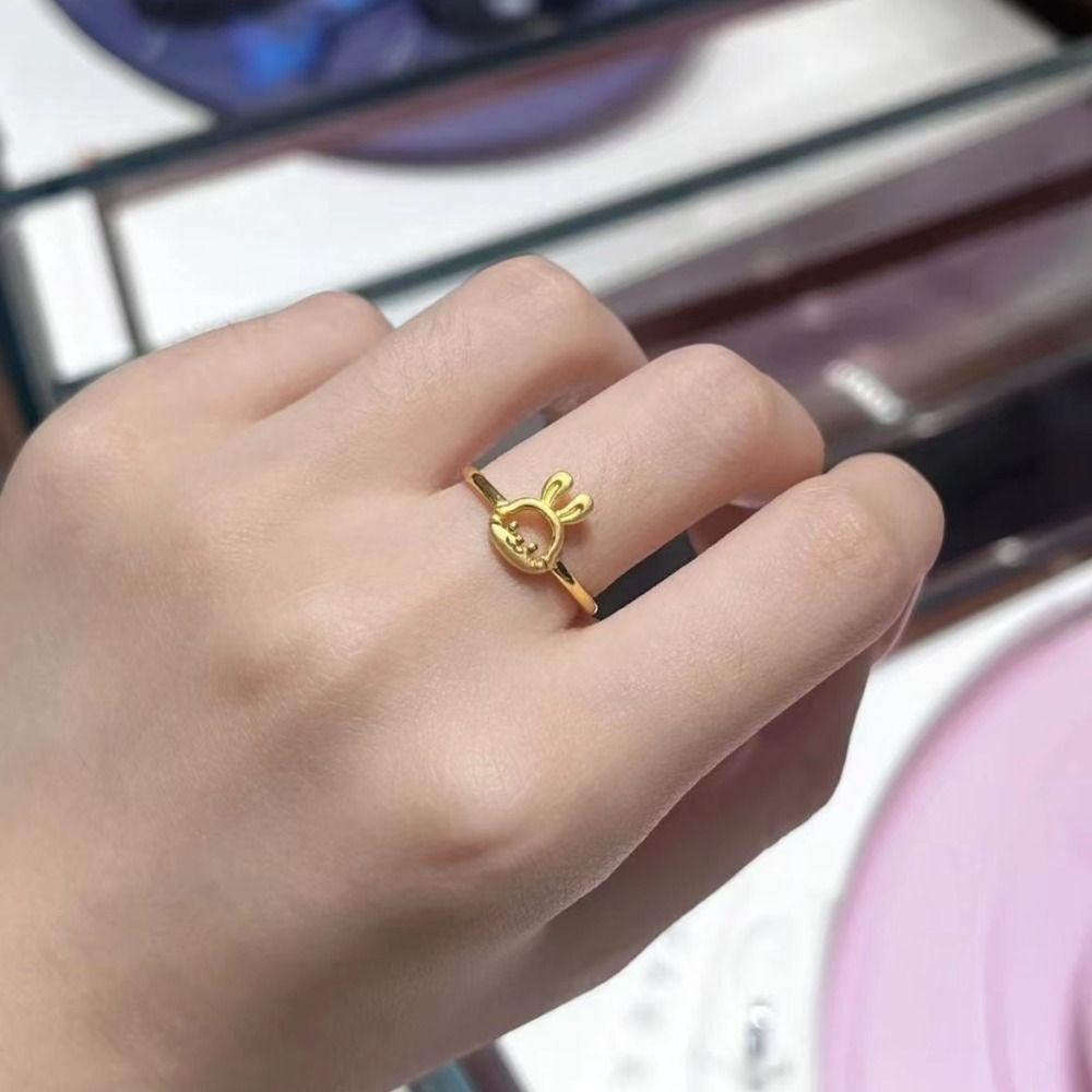 MXBEAUTY Cincin Pasangan Gadis Hadiah Sederhana Tetesan Minyak Desain Minoritas Kelinci French Je t'aime Lover Perhiasan Aksesoris