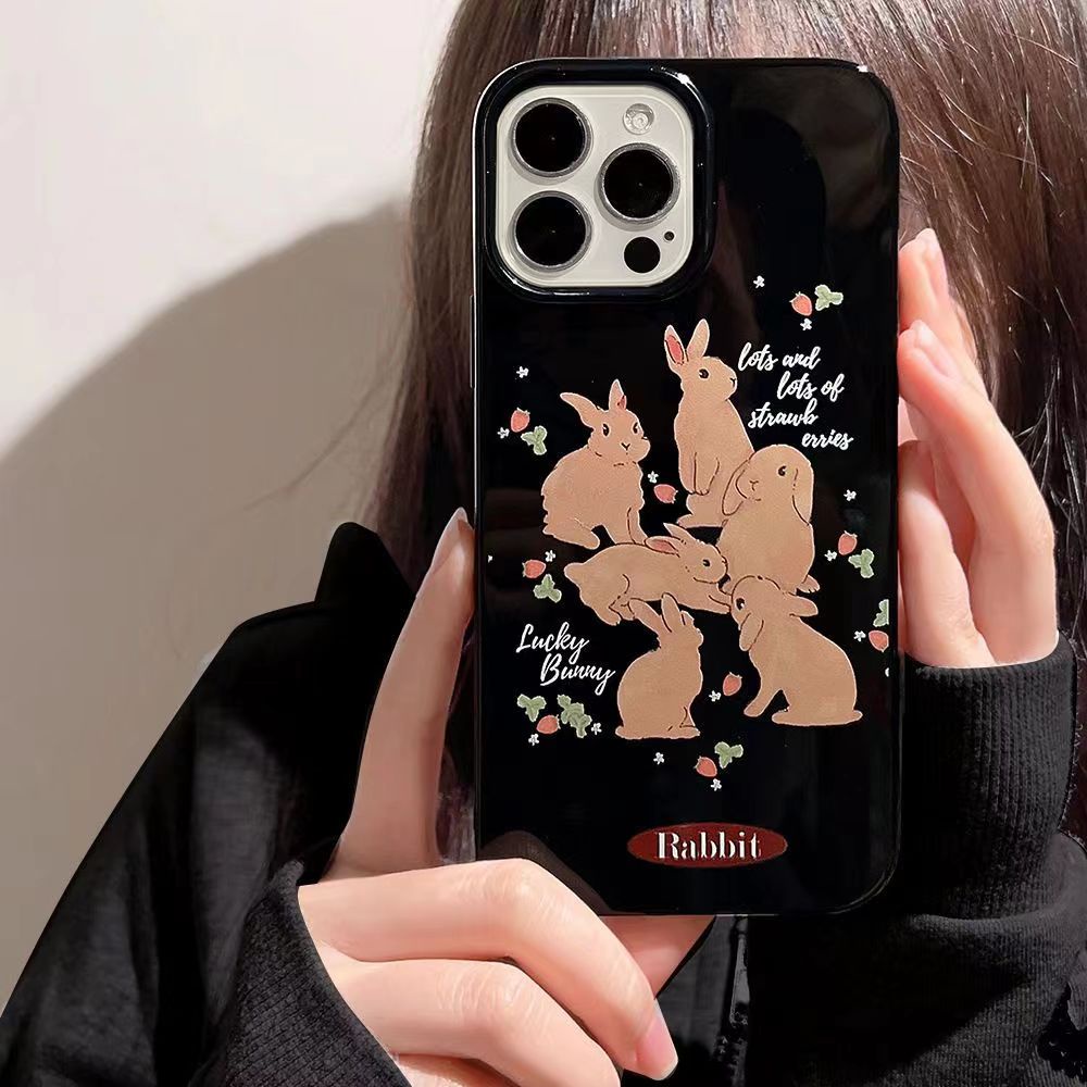 IPHONE Ins Ilustrasi Kelinci Cocok Untuk Iphone14 14pro 14plus 13 13mini 13pro 13prm iPhone12 7Plus 8Plus Xr XS 13 12mini Pro Max Empat Sudut Casing Ponsel Tahan Guncangan