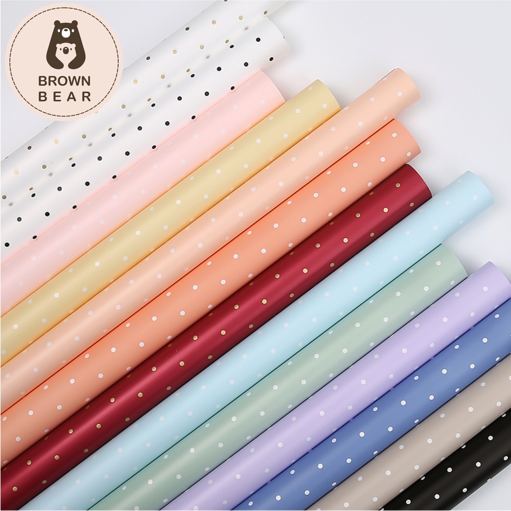 

(5 LEMBAR) Kertas Bunga Motif Polkadot warna Pastel / Flower Wrapping Paper Polkadot / Kertas Cellophane