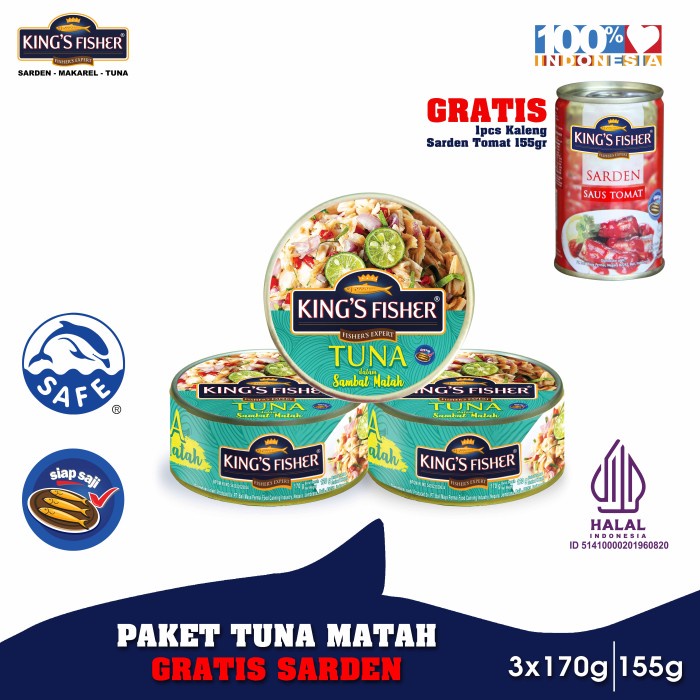 

Terlaris ✨ -Paket 3 Pcs King's Fisher Tuna sambal matah 170g gratis sarden 155g2.2.23