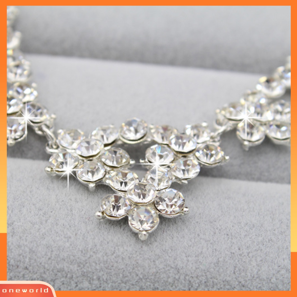 [ONE] Luxury Bridal Jewelry Shiny Rhinestone Cute Flower Crown Necklace Earrings Set