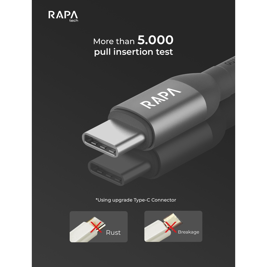 RAPAtech ORIGINAL KABEL DATA USB TYPE C to USB C PD SUPER FAST CHARGING 60W 100cm [DC1013-Grey]