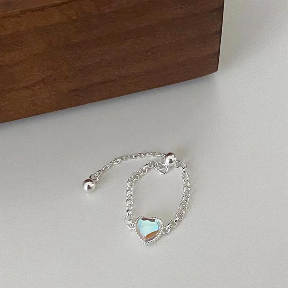 Timekey Fashion Niche Cinta Warna-Warni Moonlight Batu Cincin Adjustable Rantai Menarik Cincin Perhiasan Aksesori Untuk Wanita H5P5