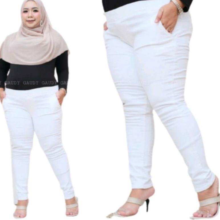 BOOMING CELANA JEANS PINGGANG KARET LEJING SLIM JEGGING JUMBO PUTIH 31-42 // CELANA WANITA BAHAN JEA