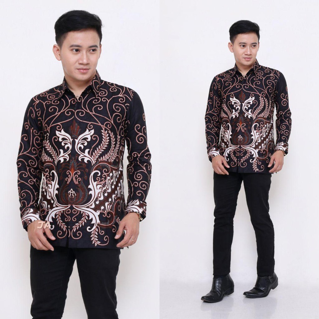 Batik Pria Lengan Panjang BATIK AZMIL HRB026 motif KERATONAN Kode 002 size M L XL XXL Reguler