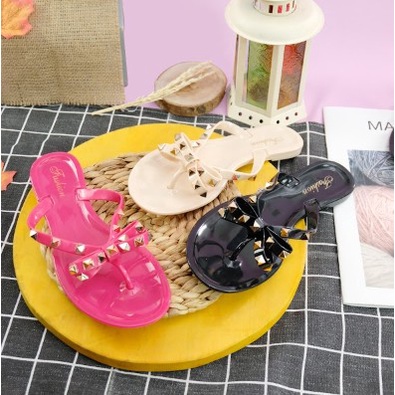 littlekiddoss SD2216 Sendal Jepit Jelly Wanita Pita Model Vltno Rockstud Slipper Super Cantik Simple Elegant Import Sandal Wanita Valen