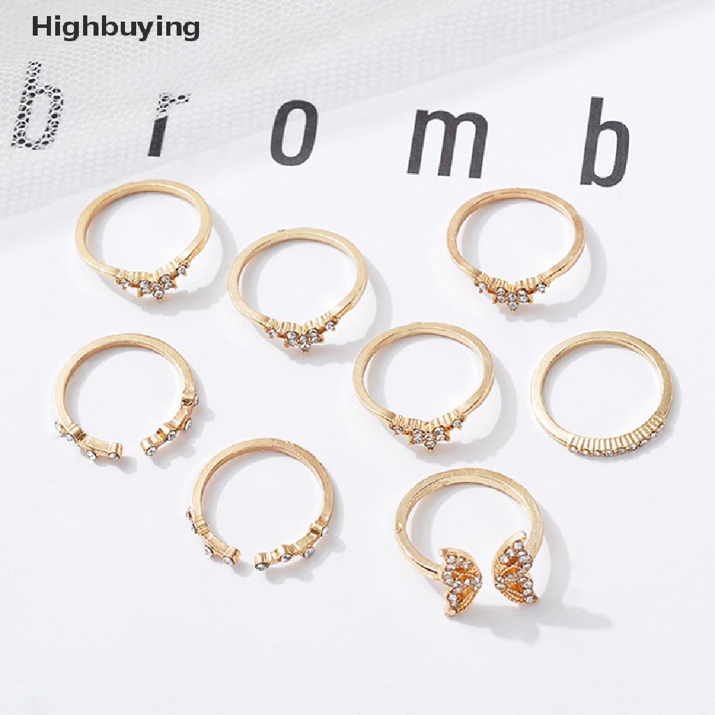 Hbid 8Pcs / Set Bohemian Butterfly Ring Set For Women Fashion Temperament Diamond Inlaid Flower Knuckle Ring Female Charm Jewelry Gift Glory