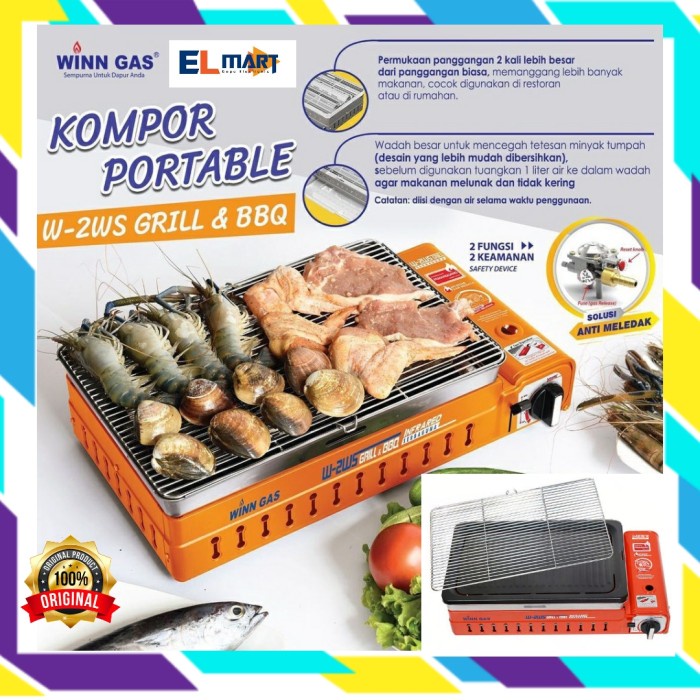 Kompor Winn Gas Portable Grill W2WS BBQ Lengkap Pan Double Safety