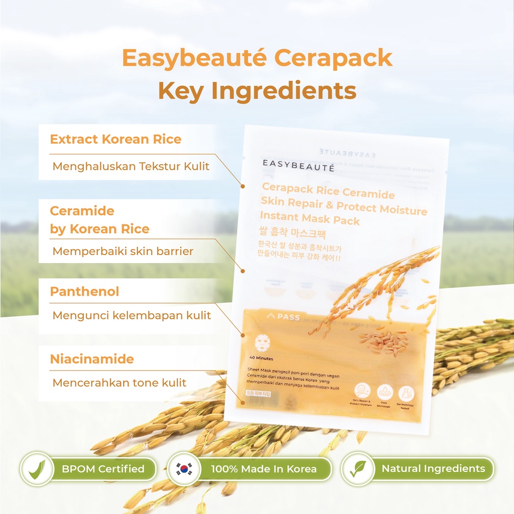 EASYBEAUTE Cerapack Korean Rice Ceramide Sheetmask - Memperbaiki Skin Barrier &amp; Menghidrasi