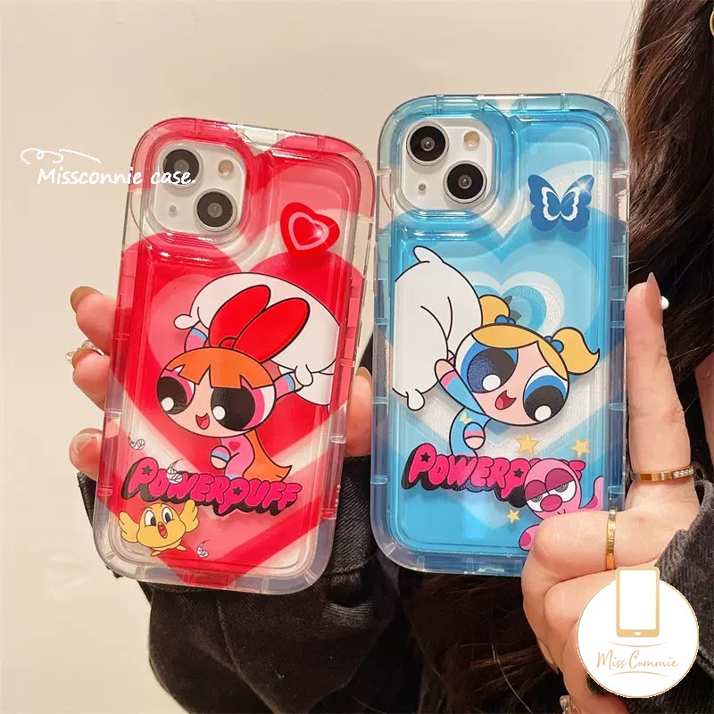 Kartun Power Gadis Case Untuk Samsung A04 A13 A11 A03 A14 A53 A54 A22 A04s A30s A03s A32 A52s A20 A50s A52 M23 A12 A02s A04E A23 M13 A30 M11 A50 F23 Love Heart Lembut Tpu Airbag Cover