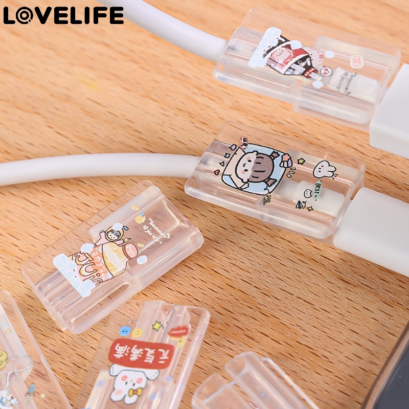 Klip Pengikat Kawat Anti Jebol Penutup Pelindung Kabel Data Kartun Charging Cable Clip Aksesoris Perlindungan Telepon Transparan Kompatibel Dengan Kabel Data IPhone