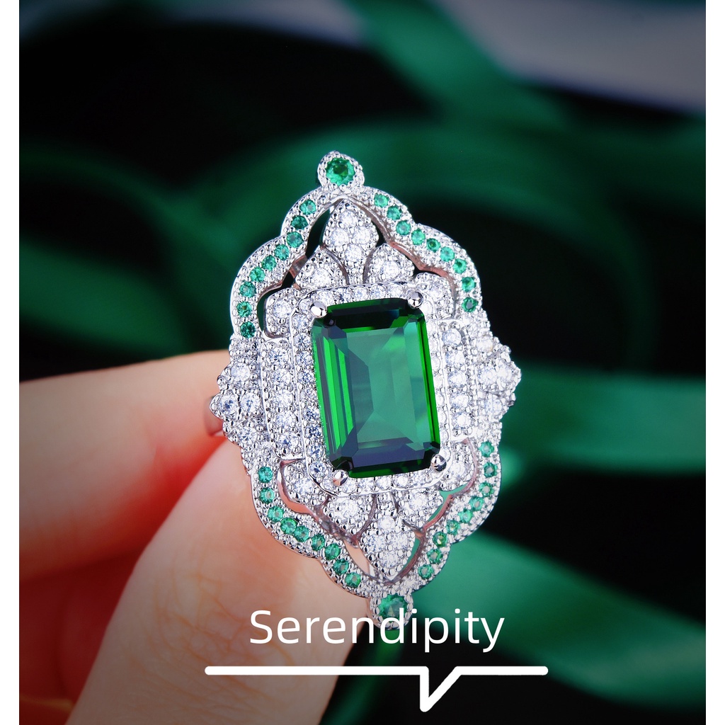 Aksesoris Perhiasan Fashion Goldkingdom Ready Stock Baru Zamrud Cincin Terbuka Perjamuan Aksesori