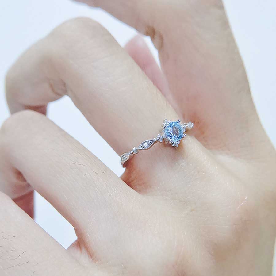 Korea Gaya Sederhana S925 Sterling Perak Aquamarine Berlian Wanita Fashion Perhiasan Elegan Pernikahan Pertunangan Rings Adjustable Size