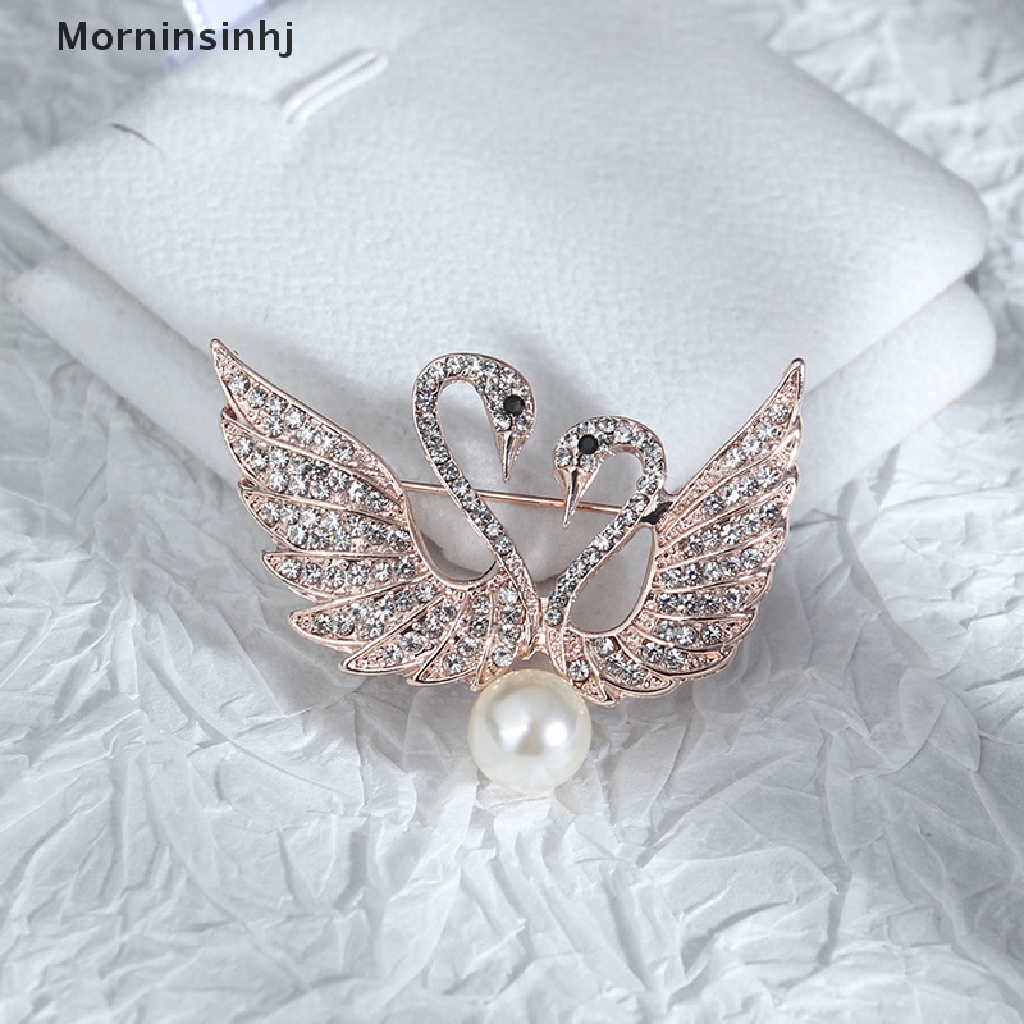 Mornin Berlian Imitasi Mutiara Swan Bros Pesta Pernikahan Untuk Pakaian Wanita Brooch Aksesoris id