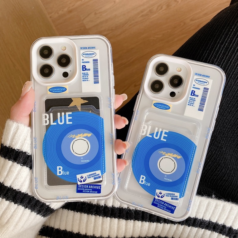 IPHONE Casing Transparan Desain Lengan Kartu 3in1 Untuk Iphone14 13 12 11 Pro Max X XR XS Max7 8 Plus Cakram Biru Lazim