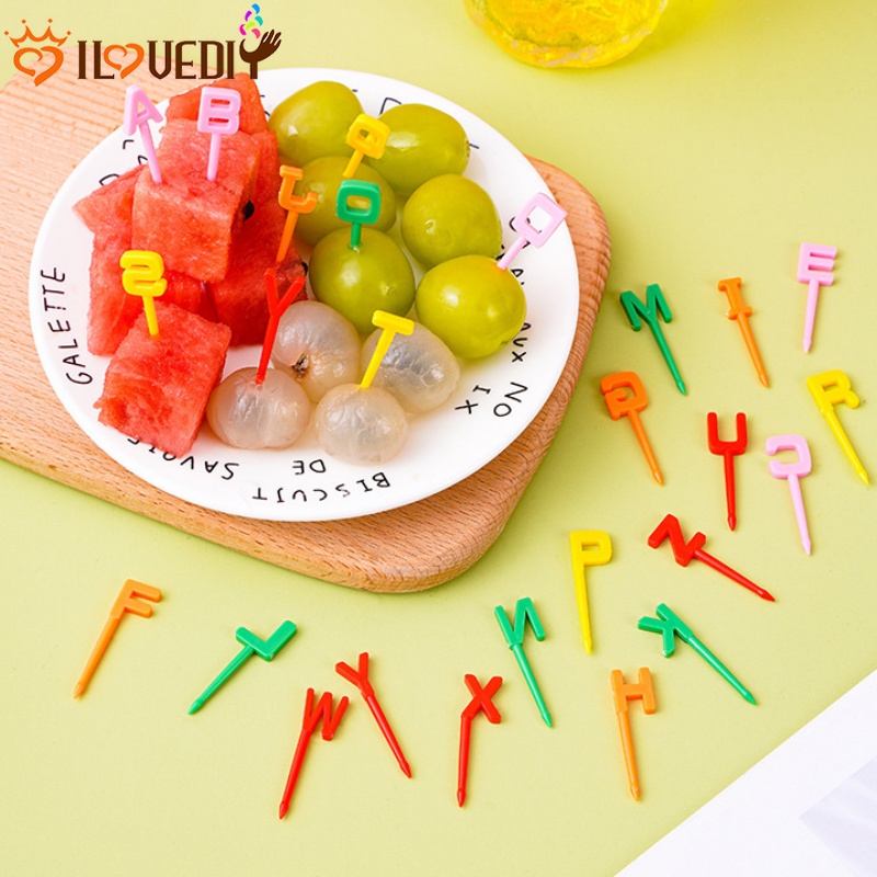 Food-grade Kue Dessert Tusuk Gigi Lucu 26huruf Inggris Garpu Buah Kreatif Bermanfaat Peralatan Makan Keluarga Makan Lunch Bento Hias Stik