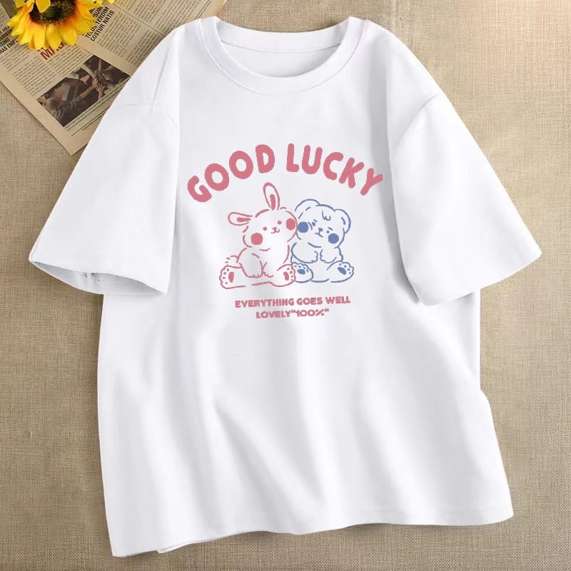 MYSTIQUE.ID-BAJU KAOS GOOD LUCKY EVERYTHING GOES WELL LOVELY T-SHIRT LUCU KEREN DAN AESTETIC