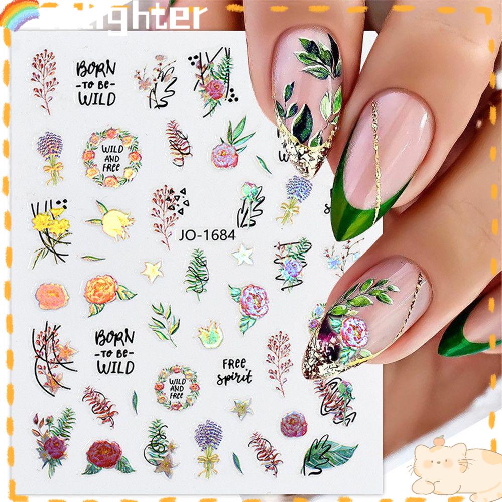 Solighter 3D Stiker Kuku Daun Hijau Selfadhesive Laser Aurora Nail Art Dekorasi
