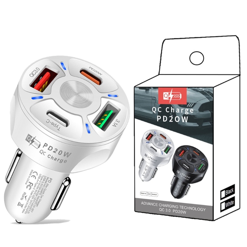 Zzz Auto Car Charger Quick Charge Empat USB Port Pemantik Rokok Charger Laptop Portable Adaptor Flash Charging PD20W Q