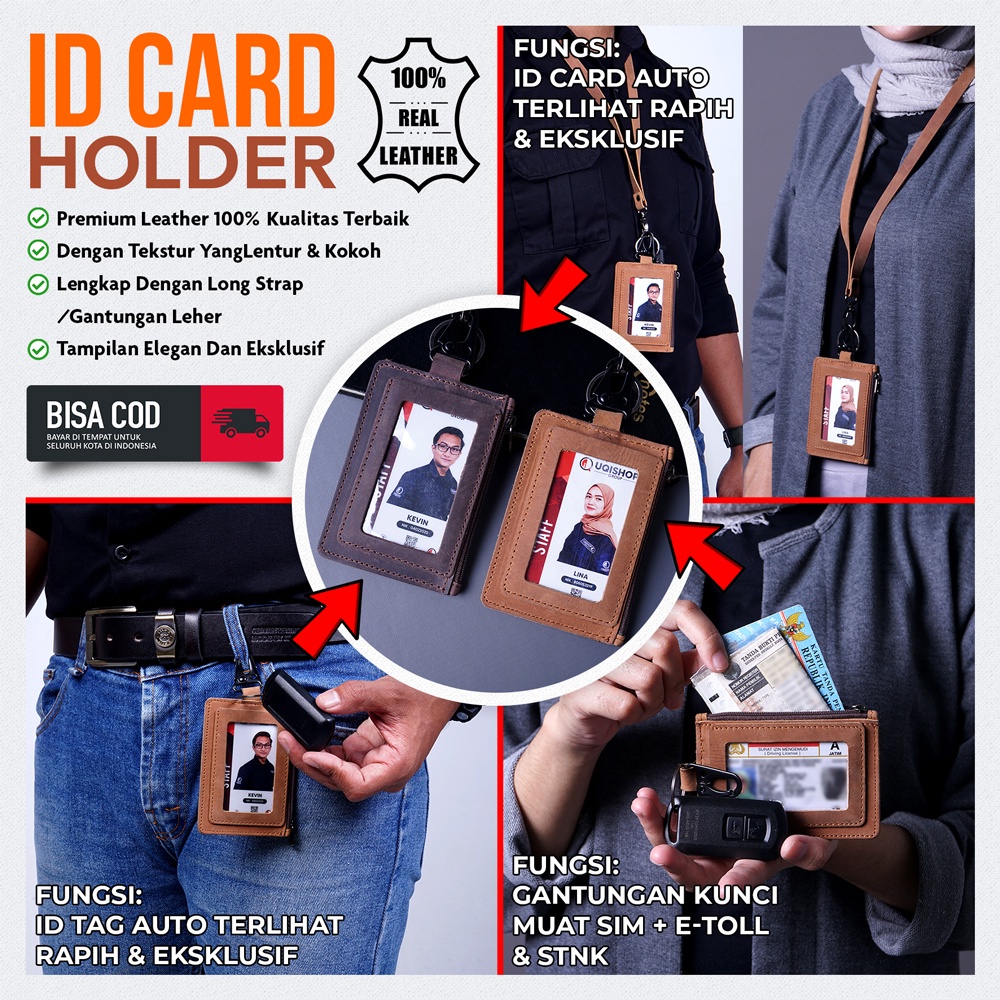 ID02 - NAME TAG ID CARD HOLDER LEATHER PREMIUM MULTIFUNGSI DESIGN elegan dan eksklusif BAHAN KULIT ASLI - by CS1