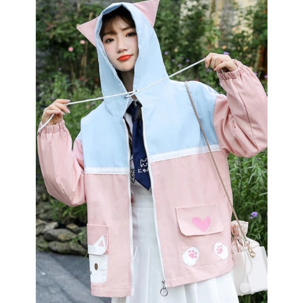 Jacket Hoodie CATTIE POCKIE ZIPPER Wanita Outerwear Style Korean Kekinian Look Santai Lucu