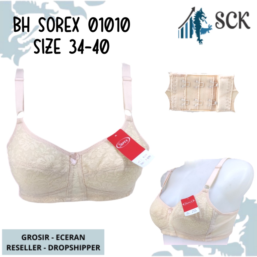 BH SOREX 01010 CREAM Busa Tipis Tanpa Kawat Brokat / Pakaian Dalam Wanita BH Full Cup Perempuan - sckmenwear GROSIR