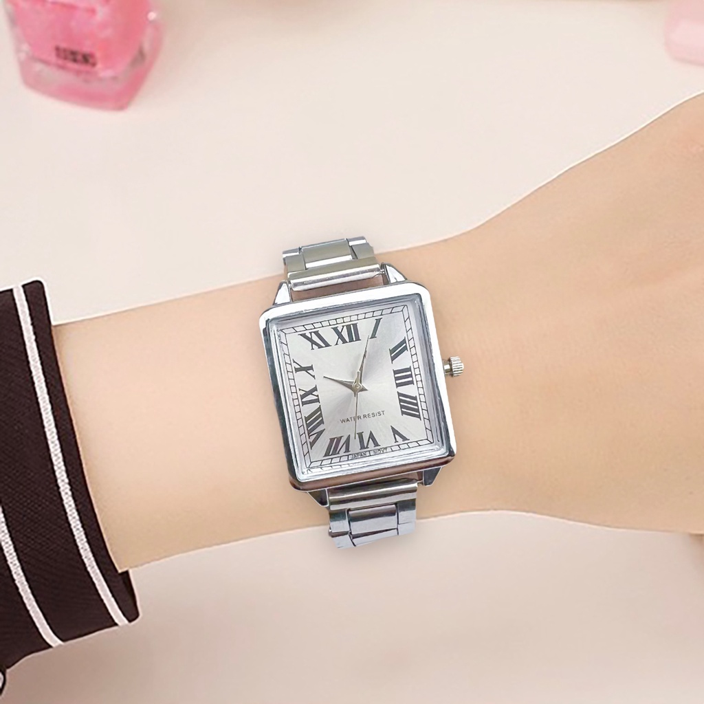 COD✅ Jam Tangan Rantai Wanita Pria Segi Analog Quartz Watch Fashion Jarum Bentuk Kotak   S1270