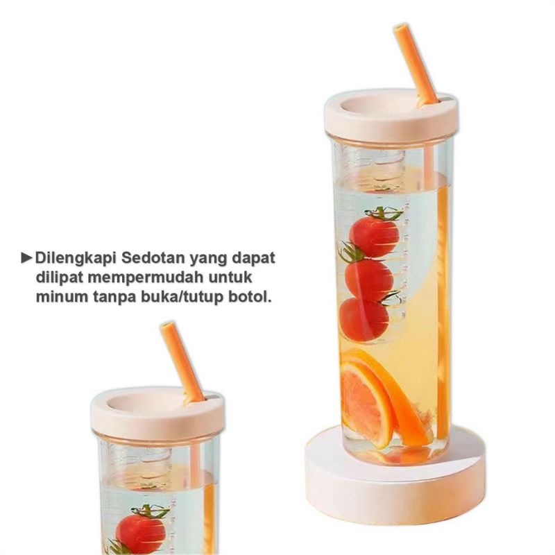 Botol Minum Transparan Infused Water Botol Minum Sedotan Lipat Botol Minum Herbal Yang Lagi Viral