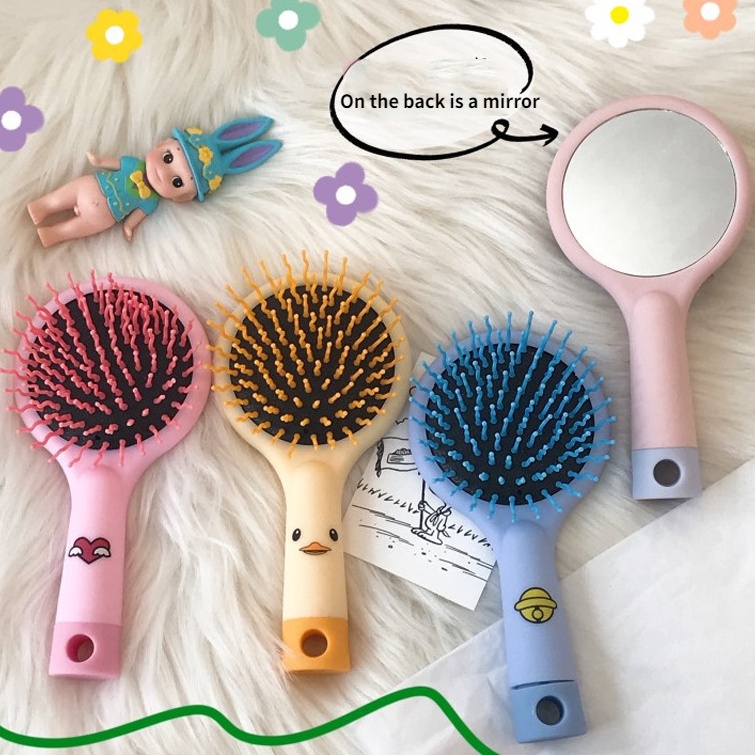 1pc Sisir Bantal Udara Mini Lucu Sisir Pijat Airbag Portabel Sisir Kecil Dengan Cermin Kartun Sisir Lucu Anti Statis Pegangan Sisir Cermin Rias Untuk Wanita