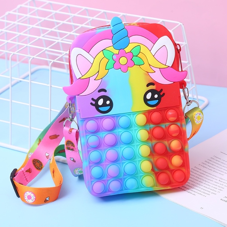 [ MUAT HP ] 22cm TAS POP IT UNICORN UNTUK HP PANJANG TAS POP IT BESAR JUMBO JELLY RUBBER TAS RAINBOW TAS SELEMPANG TAS ANAK KUDAPONI