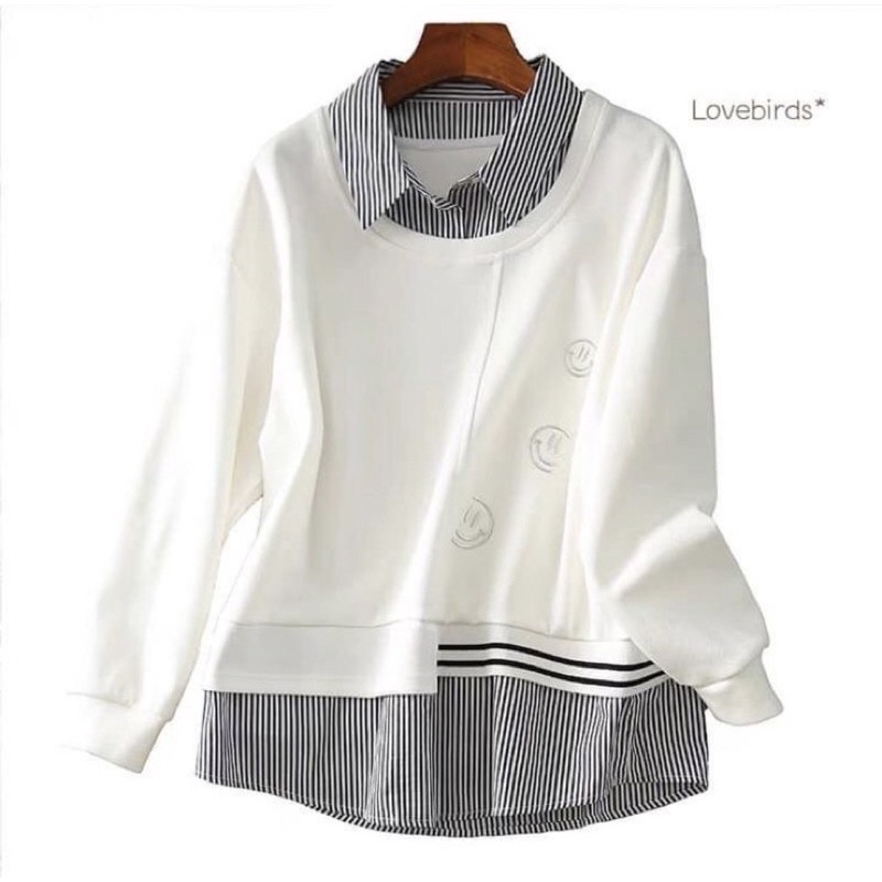 KEMEJA SWEATER SMILE HITAM / PUTIH GARIS-GARIS