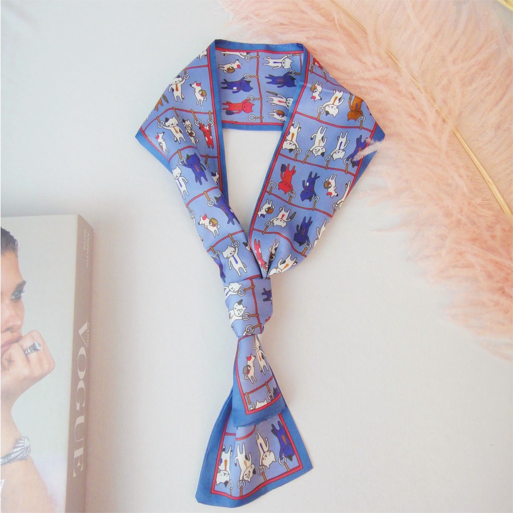 Syal Scarf Shawl Elegan Motif Import Syal Korea Ikat Kantung Dasi Sempit Pita Kecil Strip Panjang Syal Sutra Kecil