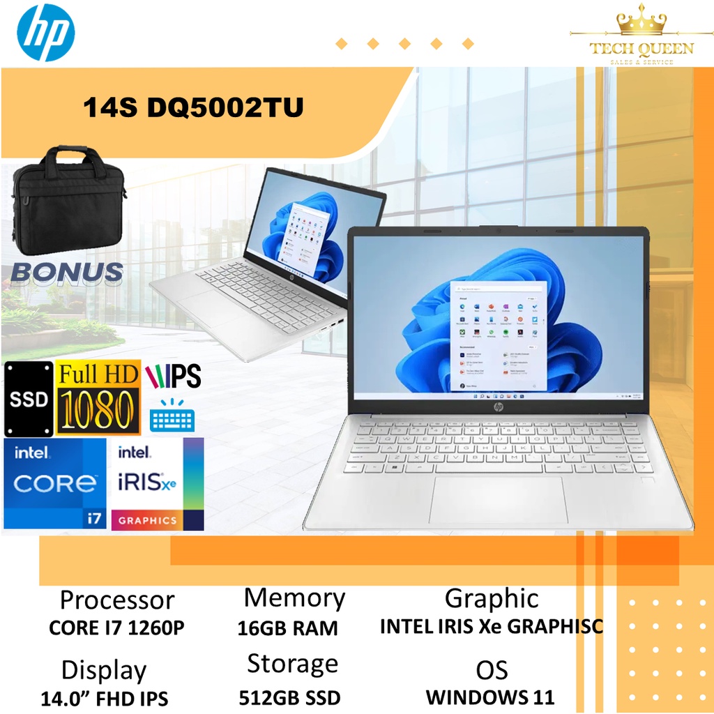 HP 14S DQ5002TU I7 1260P 16GB 512SSD IRISXE W11+OHS 14.0FHD IPS