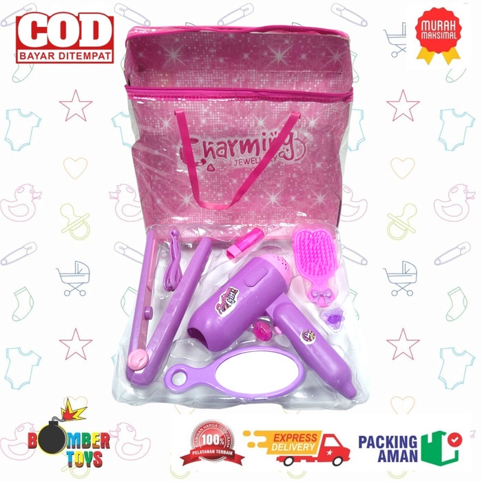 MAINAN ANAK ALAT SALON HAIR DRYER HAIRDRYER LIPSTIK TAS KECANTIKAN RAMBUT LENGKAP