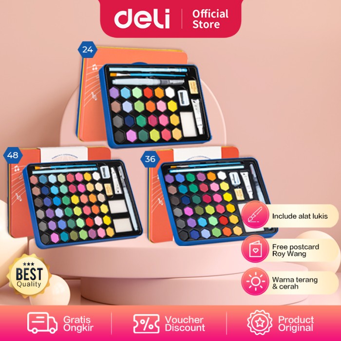 

Terlaris Deli Solid Watercolor Paint / Set Cat Air Padat Warna Terang 73936-X