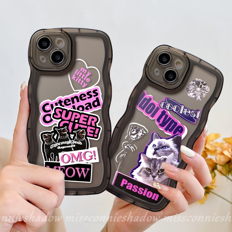 Xiaomi Redmi Note10 11 10s 11s 8 9 11Pro 9s 10Pro Max Mi 11T Pro Redmi A1+10 9T A1 10C 9 9A 10A 9C NFC POCO X3 NFC Pro M3 Trendy Brand Sticker Label Keren Kucing Bergelombang Tepi Sarung Soft Case