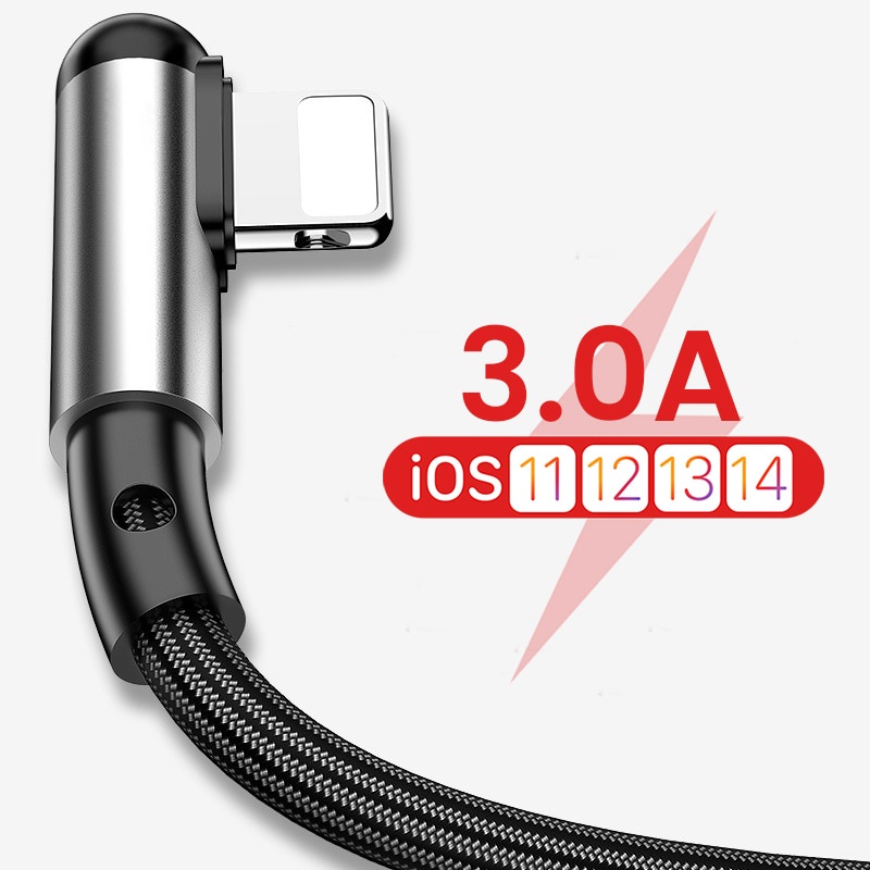 Kabel Usb Nilon 1.2m Untuk iPhone Android Type-c Charger 90derajat 3A Kabel Pengisian Cepat Untuk Iphone14 13 12 11 Pro Max