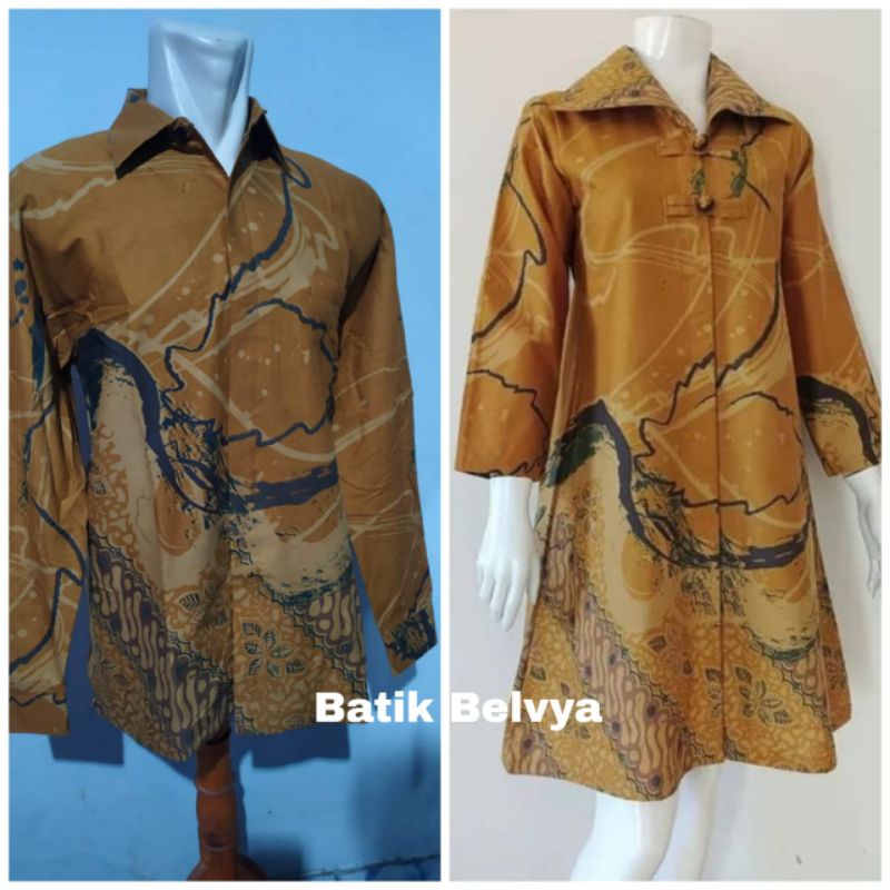 set couple batik motif kuning new / Batik sragen / batik solo / dress batik / tunik batik / kemeja b