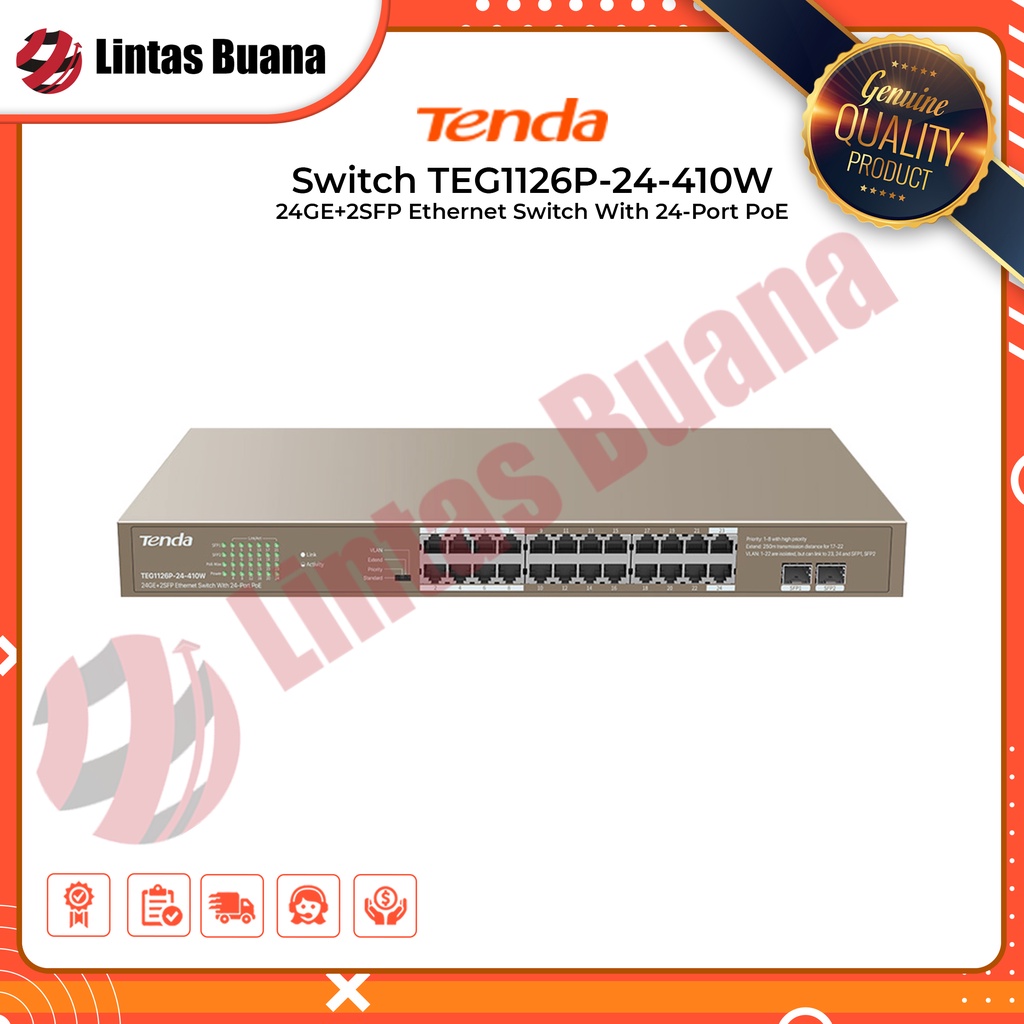 Tenda Switch TEG1126P-24-410W  24GE+2SFP Ethernet Switch With 24-Port PoE