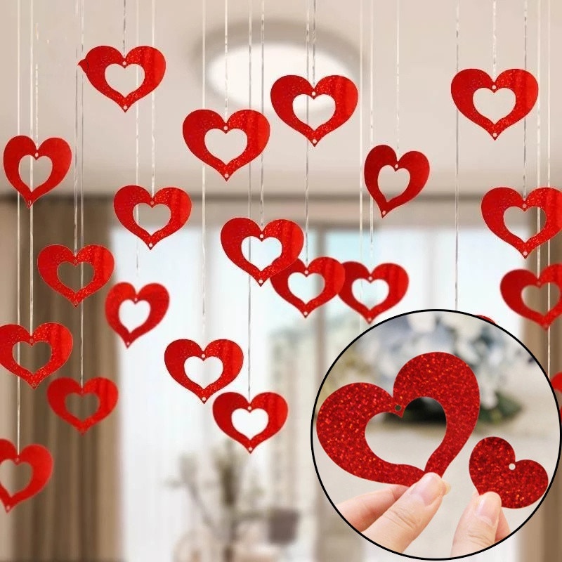 100Pcs / Bag Sequined Pendant Decorative Birthday Party Wedding Decorations Valentiens Day Christmas Heart Shape Laser Romantic Home Accessories DIY Balloon