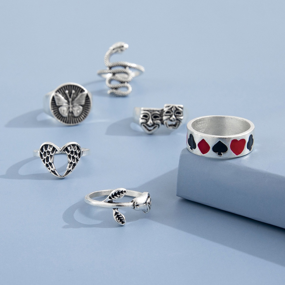 Tren Mode Antik Warna Drop Glaze Love Plum Blossom Grimace Snake Butterfly Rose Ring