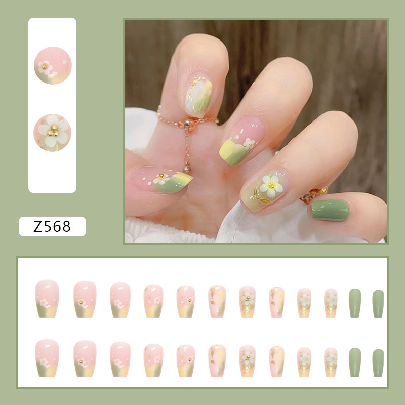 Z568 Kuku Palsu Dekorasi Berlian Imitasi Cantik Fashion Baru 24pcs/box