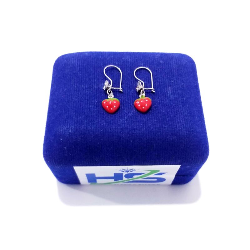 Anting Perak Anak Bayi Asli Silver 925 Lapis Emas Putih Model Agogo Stroberi