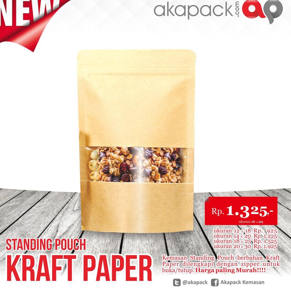 

opc23 Spkw 16x22 kemasan Standing Pouch Kraft Paper Zipper isi 100 pcs .,,.,.,