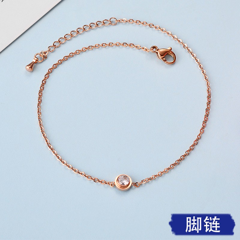 Gelang Kaki Rantai Berlian Bahan Baja 18k Warna Rose Gold Gaya Jepang Korea Minimalis Untuk Wanita