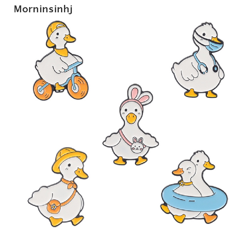 Mornin Lovely Animal Enamel Pin Angsa Bebek Belanja Renang Bersepeda Bros Tas Lapel Pin id